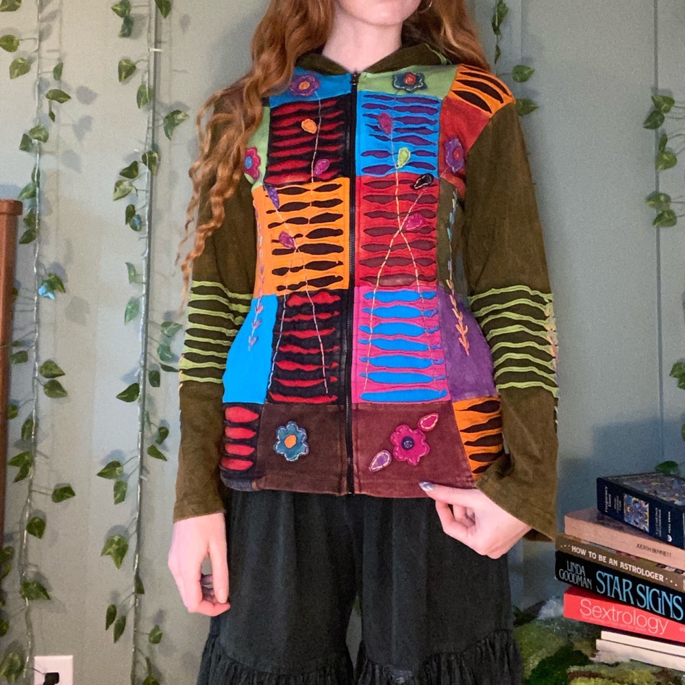 Patch Hoodie Colorful Hippie Boho Peace Sign